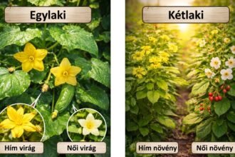 Egylaki és kétlaki növények virágainak nemi elrendezését bemutató összefoglaló diagram.