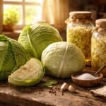 Zöld fejeskáposzta savanyításra készül otthoni konyhában, üvegekben érlelődik friss illattal és roppanó előnyökkel.