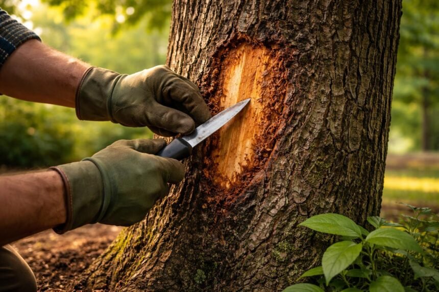 - Fák sebei tisztítása segíti a gyógyulást és a fertőzés megelőzését.