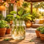 Angyaltrombita (Brugmansia) növény hatalmas harang alakú virágokkal, illatos és trópusi hangulatú teraszon.