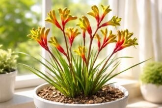 - Kenguruvirág (Anigozanthos bicolor) meleg, napfényes élőhelyet igényel, virágai feltűnőek és színpompás megjelenést adnak.