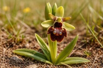 Pókbangó (Ophrys sphegodes) egy vadon élő orchidea, beporzót csalogató virága.