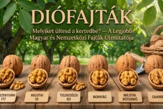 Kertben ültetett diófa oltványok különböző fajtákkal és gondozási tanácsokkal, egyéni környezethez alkalmazkodó tippekkel.