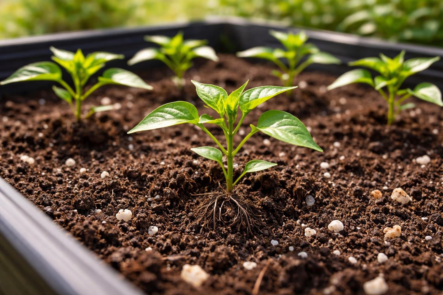 Chili növény talajválasztást bemutató kép: tápanyagokban gazdag, jó vízelvezető közeg.