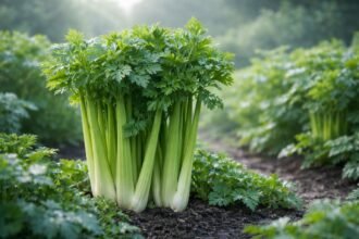 Zellernövények a konyhakertben mérsékelt hőmérséklet mellett fejlődnek és ízük jelentősen javul.
