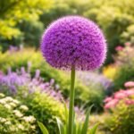 • Óriás hagyma Allium giganteum: impozáns növény, amely akár 1 méterig nő, lila gömbvirágzattal
