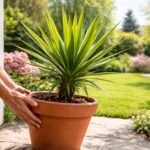 Yucca pálma a kertben készen áll a szabadba ültetésre és az óvó intézkedésekre.