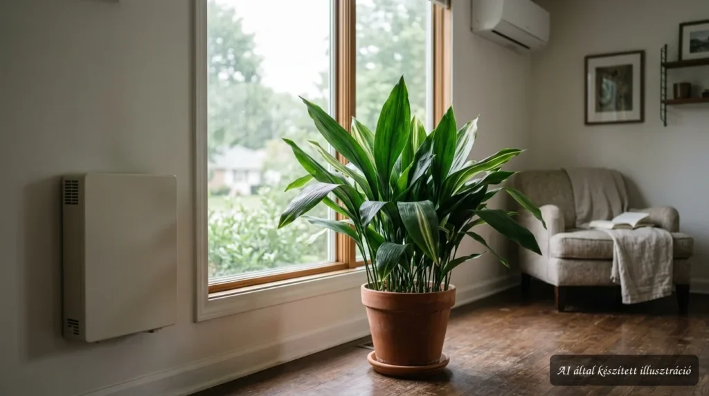 Kukoricalevél (Aspidistra elatior) világos, közvetett fényű lakásban, ideális hőmérsékleten és páratartalom mellett