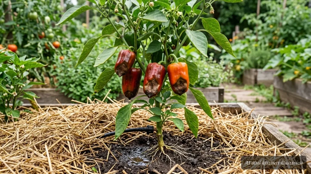 • A paprika csúcsrothadása gyakran kalciumhiányhoz vagy egyenetlen öntözéshez kapcsolódik a termés végén
