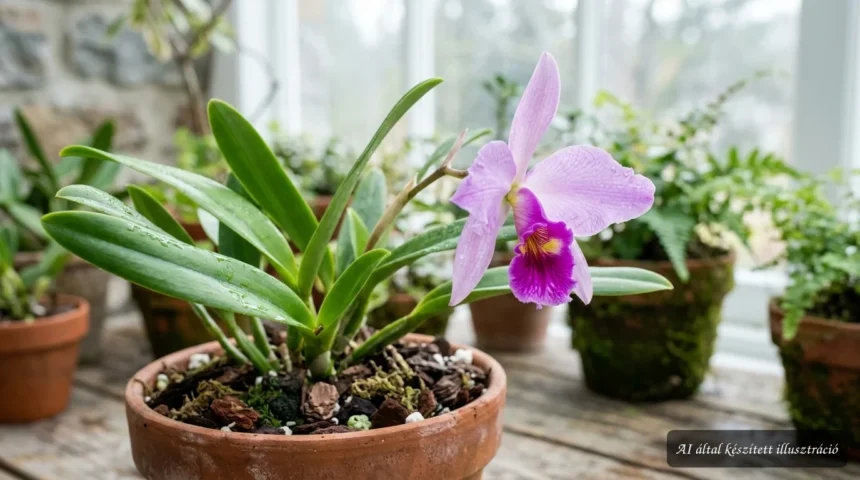 Laelia anceps mexikói illatos hegyi orchidea virágzó példánya világos otthoni környezetben