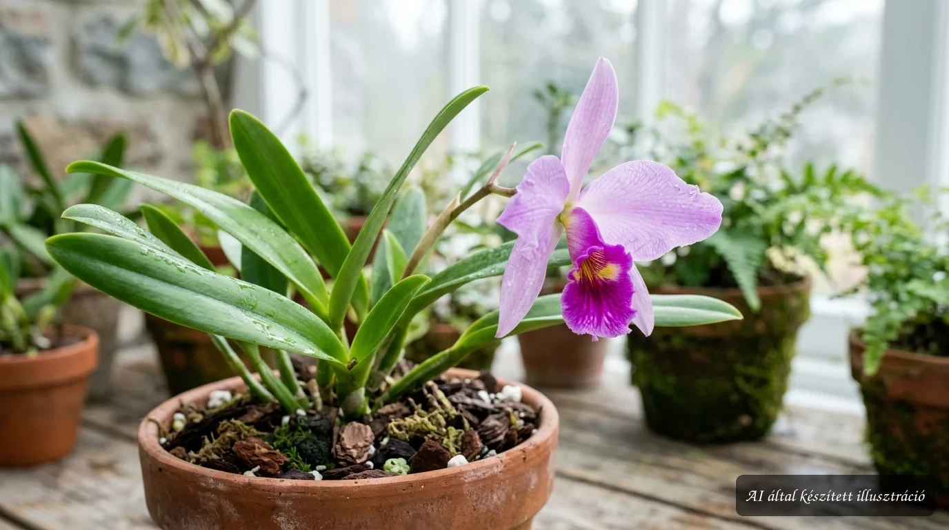 Laelia anceps mexikói illatos hegyi orchidea virágzó példánya világos otthoni környezetben