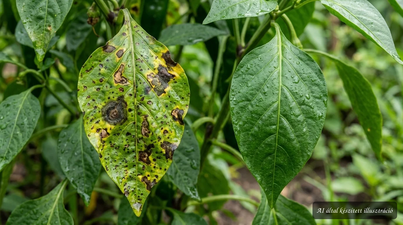 Foltos paprika levelek gombás és baktériumos betegségek jellegzetes tüneteivel