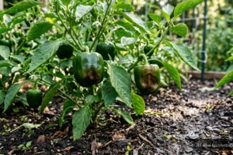 Barna, besüppedő folt paprika termésének csúcsán csúcsrothadás jeleként