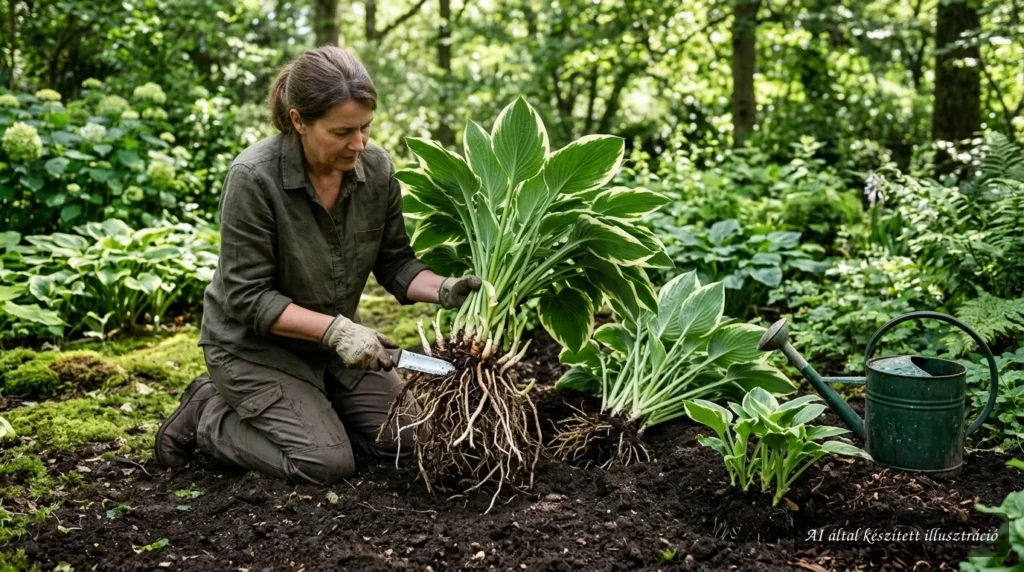 Árnyékliliom tőosztása tavasszal: a hosta kiemelése, szétválasztása és újraültetése lépésről lépésre